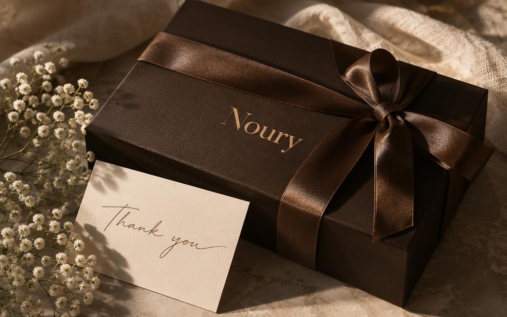 Noury gift box with handwritten thank-you card
